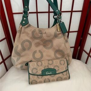 Coach Beige and Green Hobo Bag with Wallet